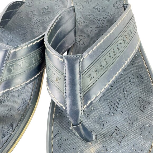 LOUIS VUITTON Navy Blue Ipanema Thong Sandals Monogram Flip Flop Rubber 7UK-8US - Picture 6 of 10